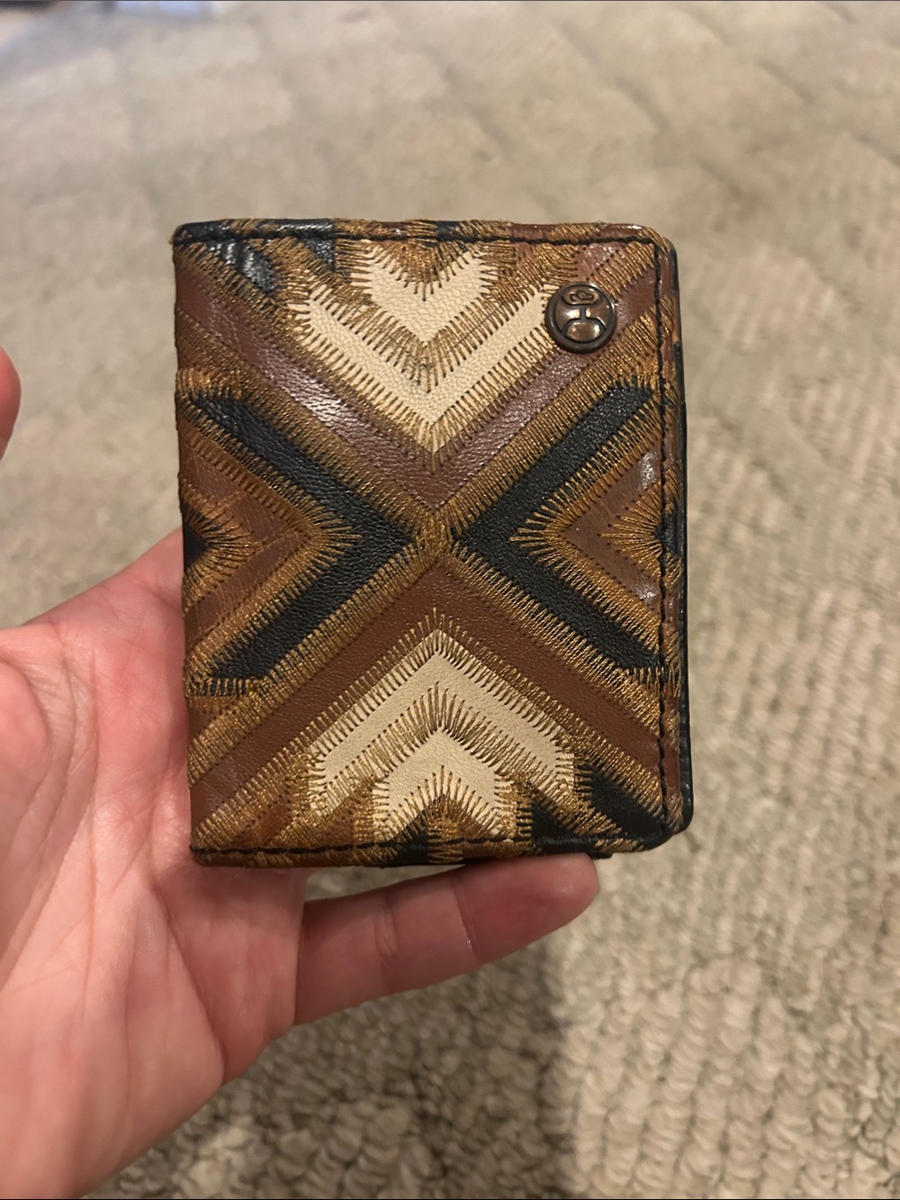 Hooey Tan, Black & Cream Aztec Leather Card Holder - Picture 2 of 10